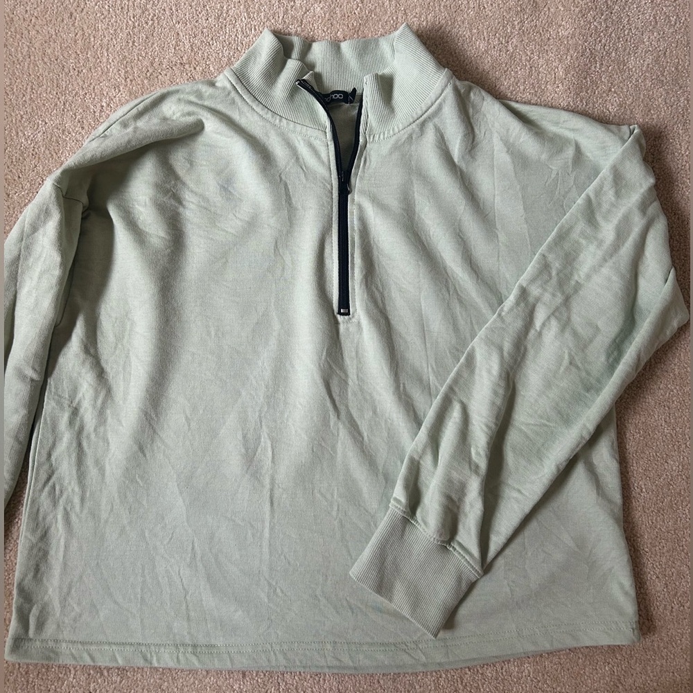Boohoo Sage Green Collard Sweatshirt Top